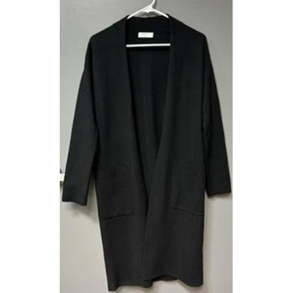 Babaton Aritzia Gascon Cardigan Black Wool Blend Open Front Longline Midi NWT